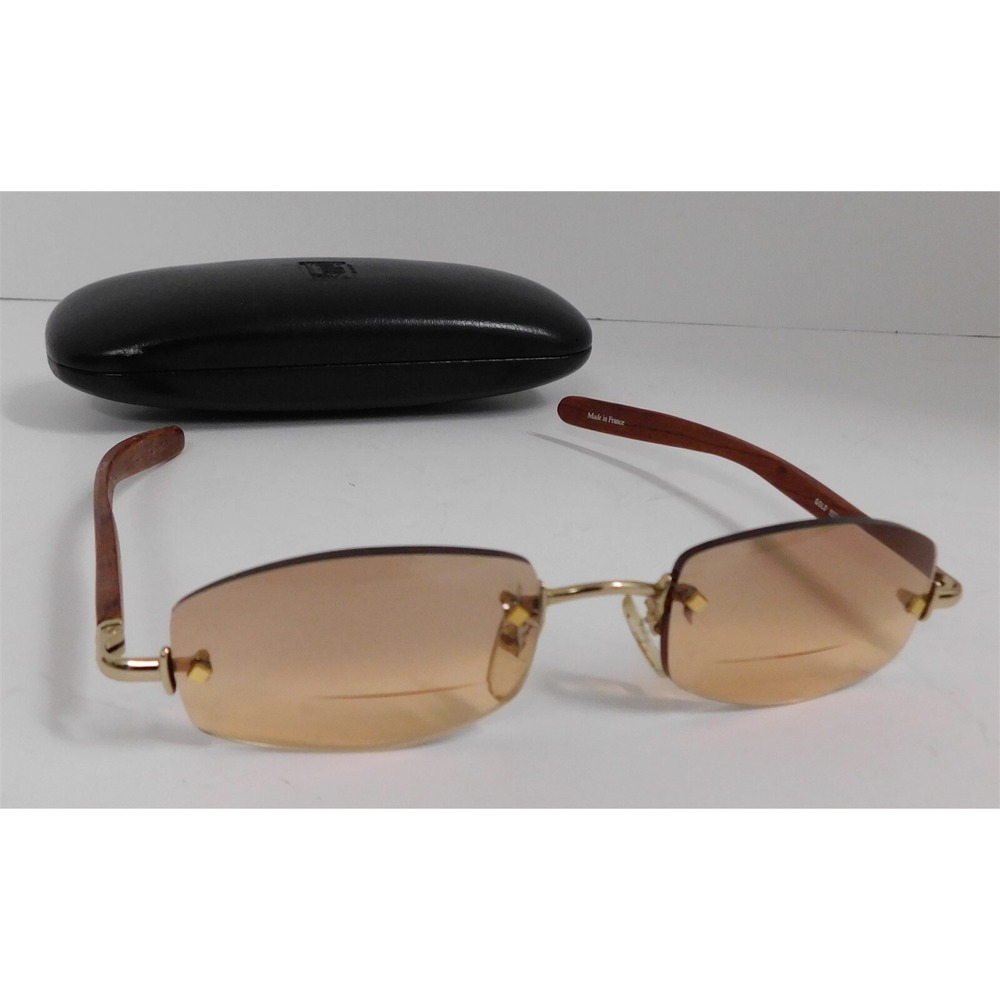David Eden‎ France W2114 Gold and Wood Frame Bifocal Sunglasses 52o16 140